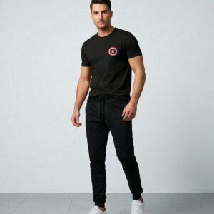 Men’s Captain America Logo T-Shirt & Black Trouser Set
