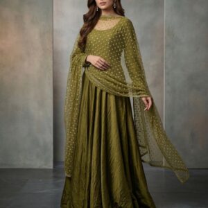 Green Silk Embroidered 3-Piece Maxi Suit