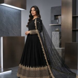 3 Pcs Women's Stitched Chiffon Full Flare Embroidered Maxi