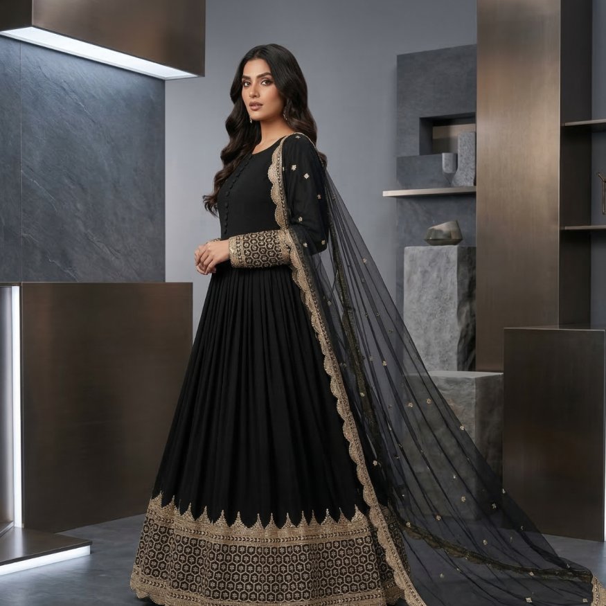 3 Pcs Women's Stitched Chiffon Full Flare Embroidered Maxi